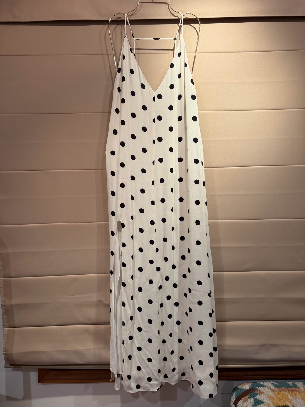 Reformation White Maxi Slip Dress with Black Polka Dots